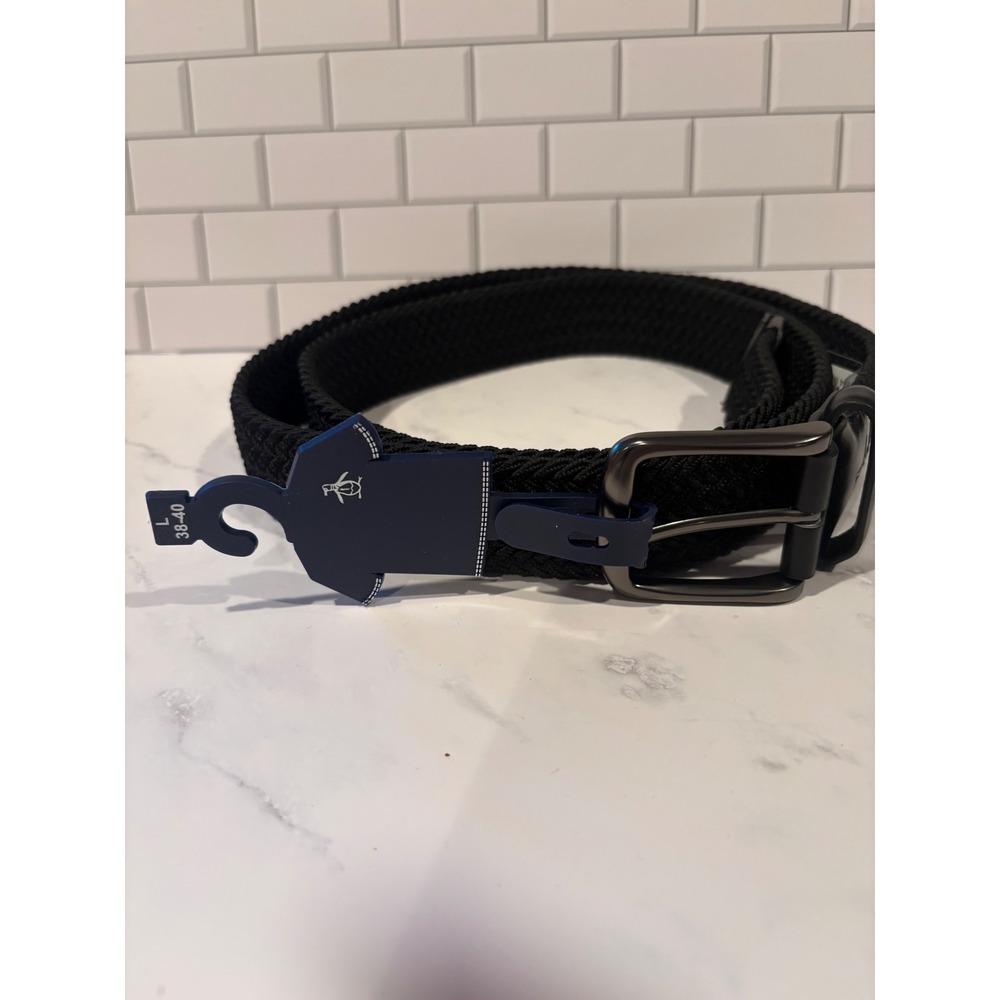 Original Penguin Mens Braided Elastic Stretch Belt Black HN86103 Size L 38-40